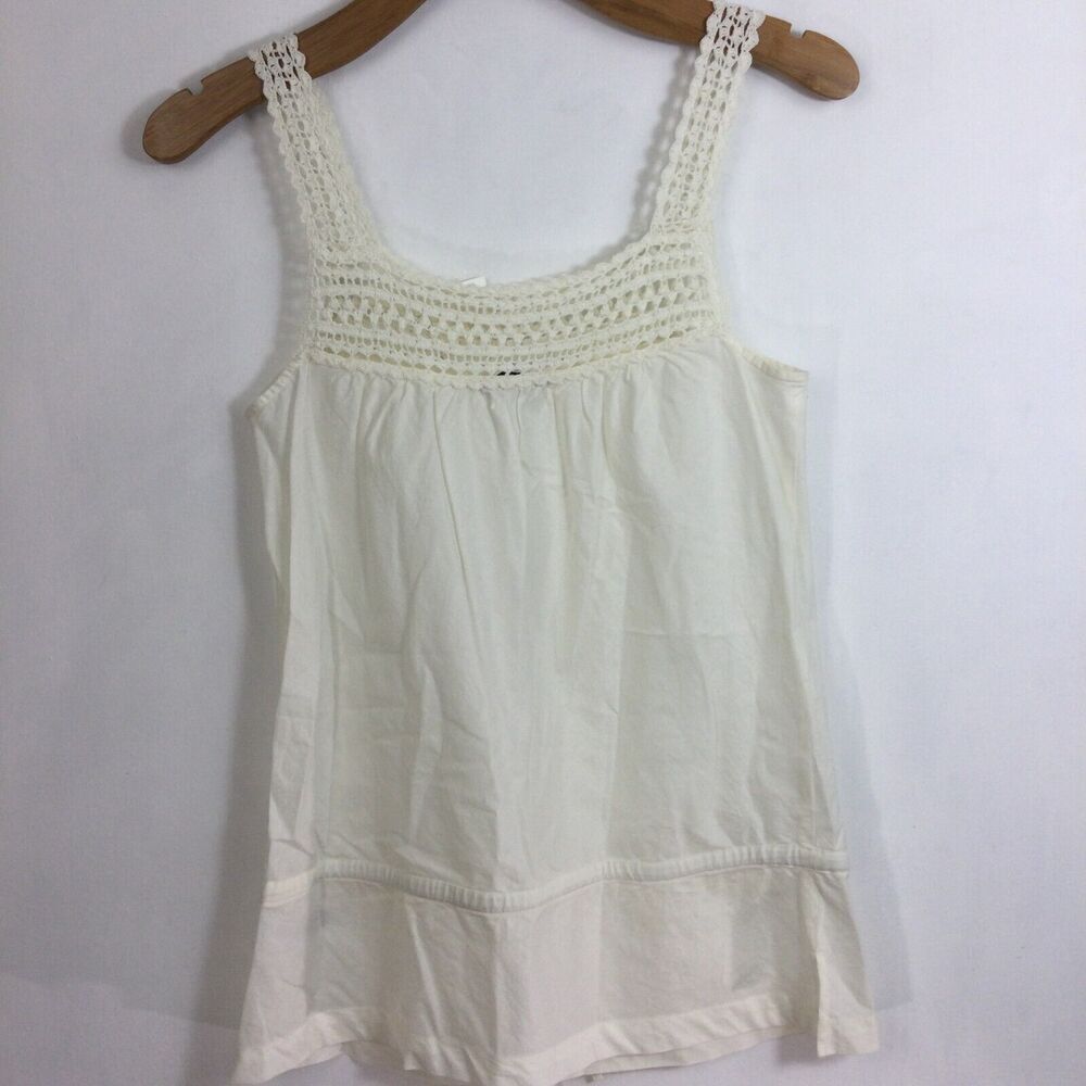 Vince Cotton Sleeveless Crochet Knit Strap Square Neck Tank Top Ivory Small NWT - Picture 8 of 12